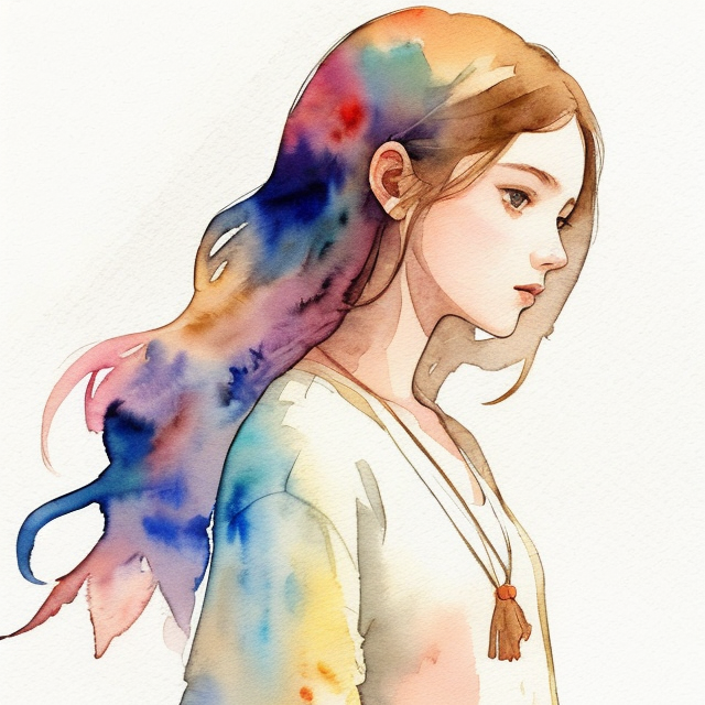 girl, A simple, minimalistic art with mild colors, using Boho style, aesthetic, watercolor