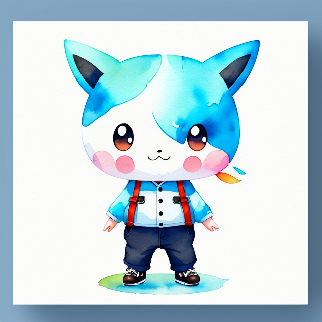 boy, nice art, well hand-drawn art, colorful, Small body, Cute animal, Cute clothing, Full body, Cute Eyes, Cute expressions, Watercolor style, Storybook style, Character Design, Illustrator, Digital watercolor, White background, Cartoon style, Kawaii, white background, one single character, pokemon style