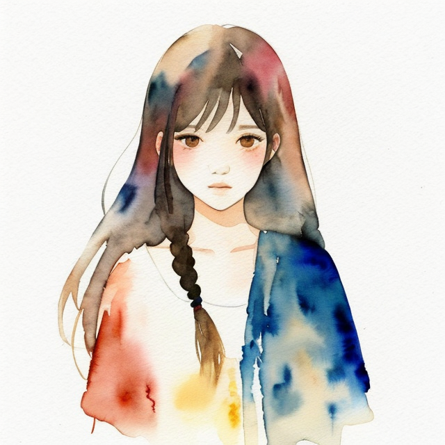 cruel girl, A simple, minimalistic art with mild colors, using Boho style, aesthetic, watercolor