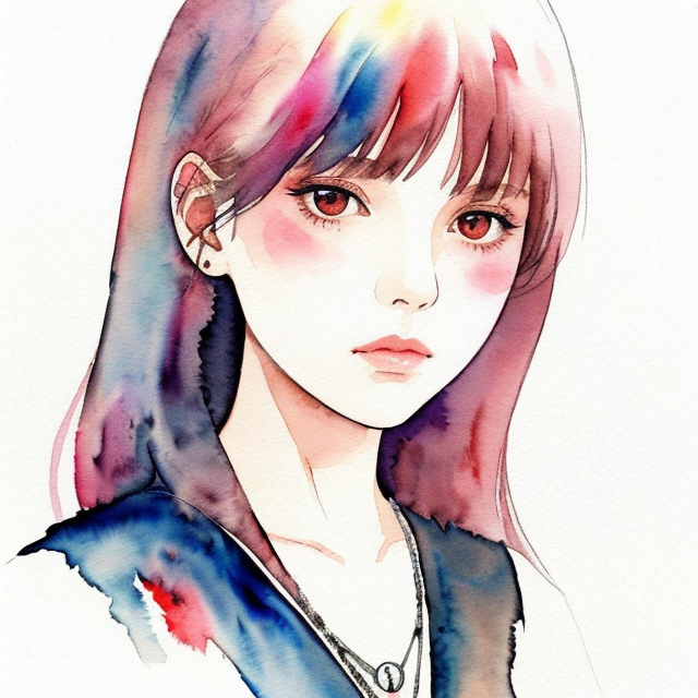 evil girl, A simple, minimalistic art with mild colors, using Boho style, aesthetic, watercolor