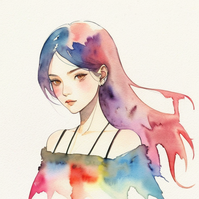 super evil girl, A simple, minimalistic art with mild colors, using Boho style, aesthetic, watercolor