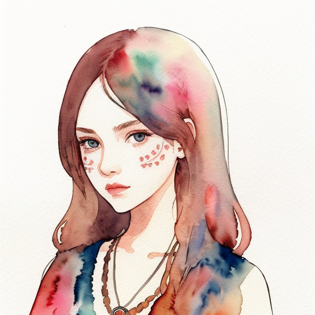 the most evil girl, A simple, minimalistic art with mild colors, using Boho style, aesthetic, watercolor