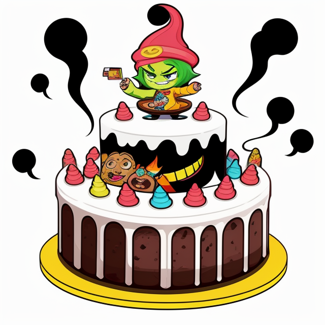 stoned cake , smoking blunt , cartoon character, vector, vibrant color, incredibly high details, white background, plashing colors, Cartoon character, stickers designs