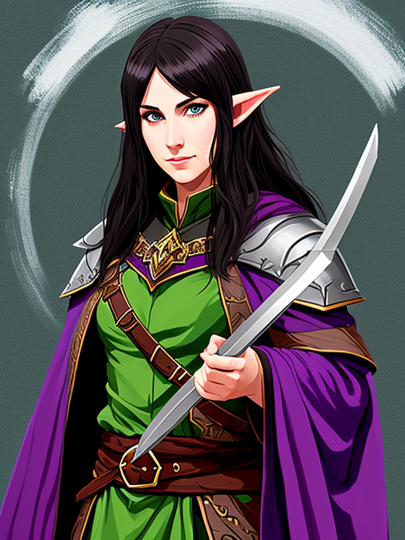 Generate a portrait of a middle-aged half-elf hexblade warlock, in the spirit of Dungeons and Dragons.