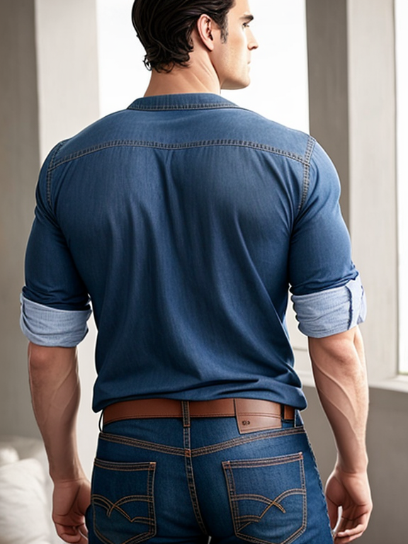 Henry Cavill White shirt, blue jeans backside 