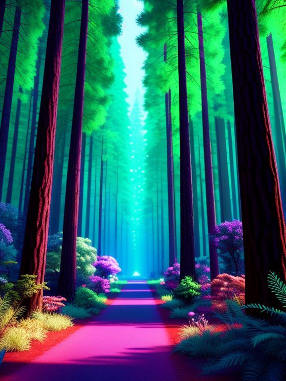Pixar style, 3d style, Disney style, 8k, Beautiful, a neon forest, 3D style rendered in 8k using, disney movie effect
