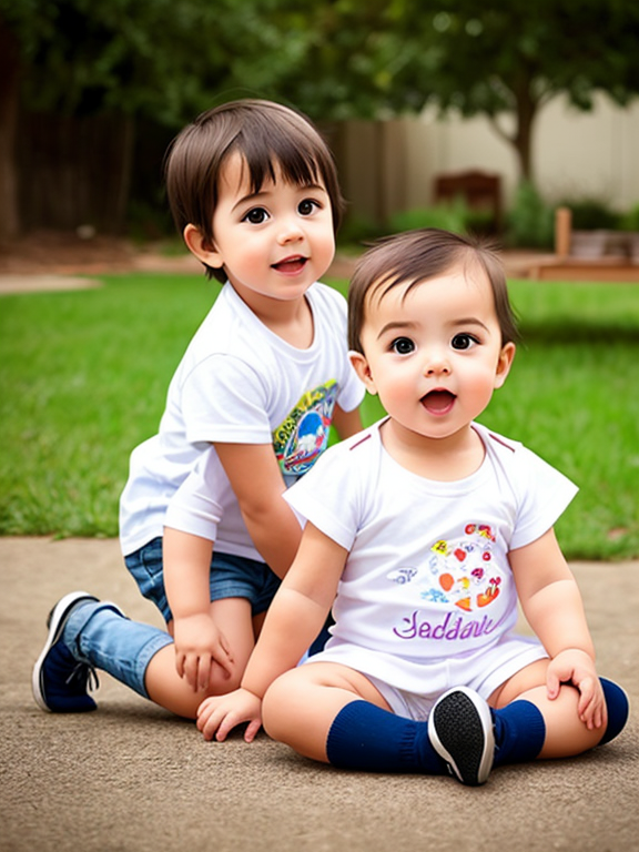 cute baby boy and girl playing together .