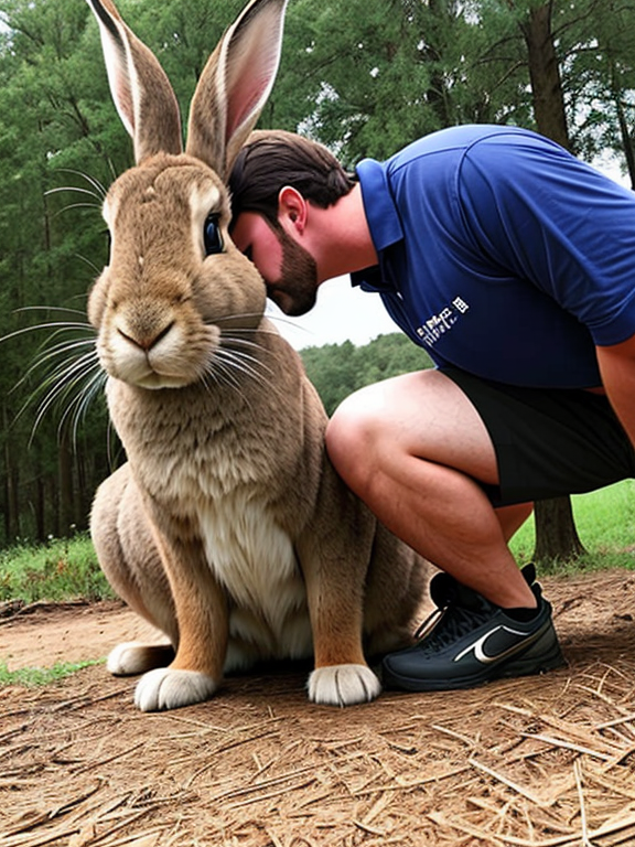 Giant rabbit eating a man