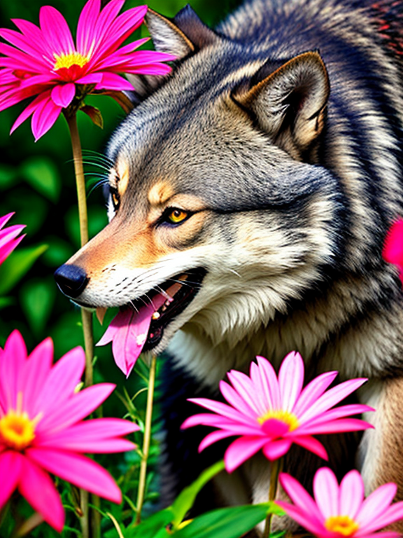 big bad wolf eating a flower