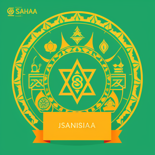 Use the symbols of Japan, Sri Lanka, India, Europe representing unity and use the name 'Sangsparsha' as the grant name of the logo., Line art logo, Bohemian style, Simple, Minimalistic, Symbol, Template, Monogram, Thin lines, Sacred geometry, Centered and symmetrical, Flat illustration, Hipster, Sleek, Astrology, Trendy, Earth tones, Flat color, Vector illustration, 2D, Green and gold color scheme
