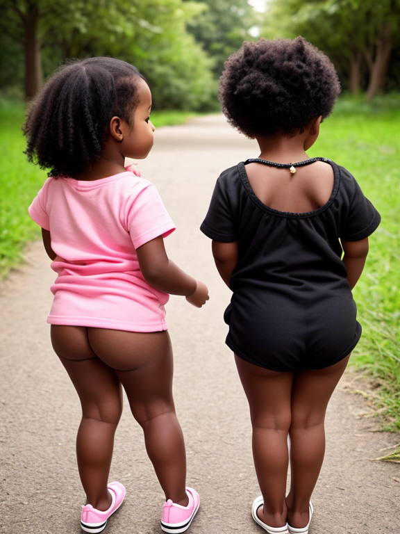 rear view of black toddler girl and her baby sister both no pants on fat chubby assQ