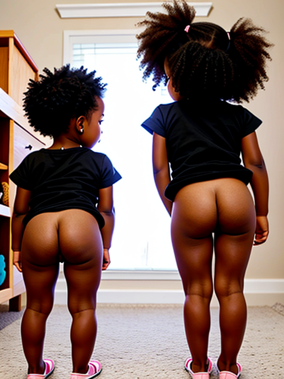 rear view of black toddler girl and her baby sister both no pants no shirt on big ass