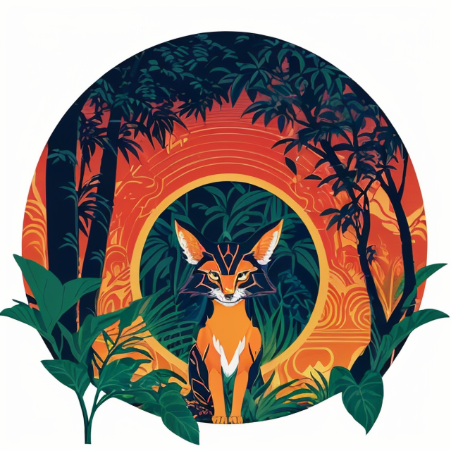 wow, planar vector, character design, japan style artwork, on a shamanic vision quest, with beautiful nocturnal sun and lush Amazon jungle in the background, subtle geometric patterns, clean white background, professional vector, full shot, 8K resolution, deep impression illustration, sticker type, vibrant color, colorful background, a painting illustration , 2D