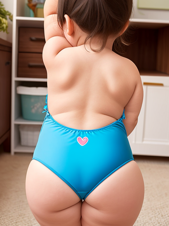 Rear view of a chubby toddler girl with swimsuit