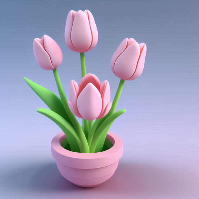 Tiny, Clay style, 3D, tiny, cute, stay center, pink and smiling tulip , adorable, Floating, High quality, 3d render, Emoji