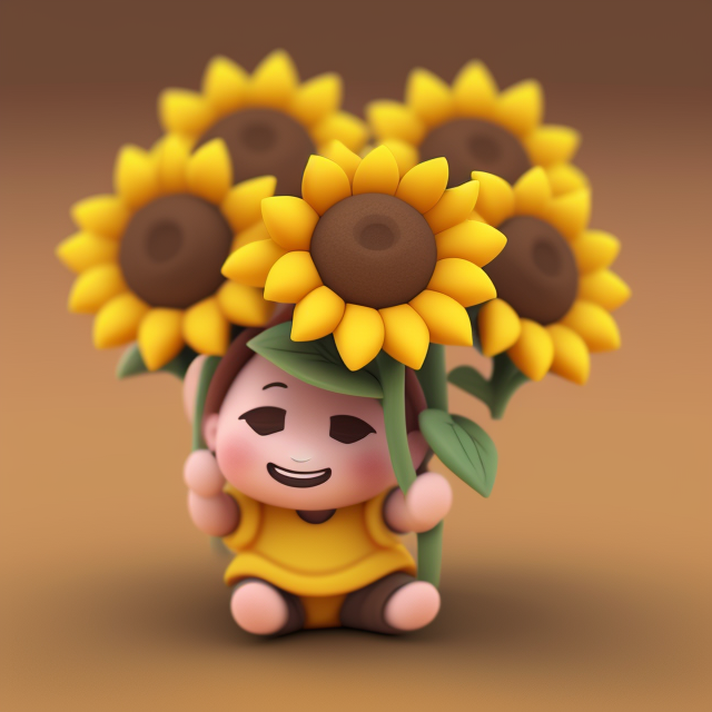 Tiny, Clay style, 3D, tiny, cute, stay center, yellow and smiling sunflower high quality, adorable, Floating, High quality, 3d render, Emoji