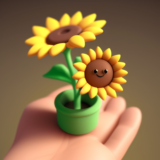 Tiny, Clay style, 3D, tiny, cute, stay center, yellow and cute sunflower high quality, adorable, Floating, High quality, 3d render, Emoji