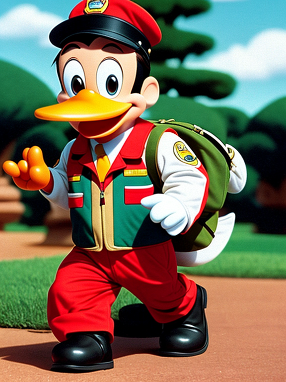 This is Zig-Zag McQuack from the Disney cartoon. He's wearing a brown flight suit.
