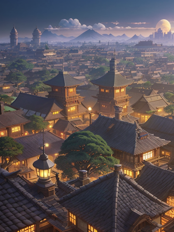 a wholesome animation key shot of a traditional city with tiled roofs, medium shot, studio ghibli, pixar and disney animation, sharp, rendered in unreal engine 5, anime key art by greg rutkowski, bloom, dramatic lighting
