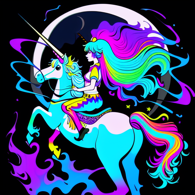 psycodelic hippy repeat pattern, A girl with blue hair riding a unicorn on the background of the moon, psychedelic Surrealism, realistic psychedelic hallucinations, Pablo Amaringo psychedelic art, Surreal weird art, Trippy, psychedelics, happiness, love colorful tones, highly detailed clean,  vector image, Professional photography, smoke explosion, Simple background,  flat black background, shiny vector, back background