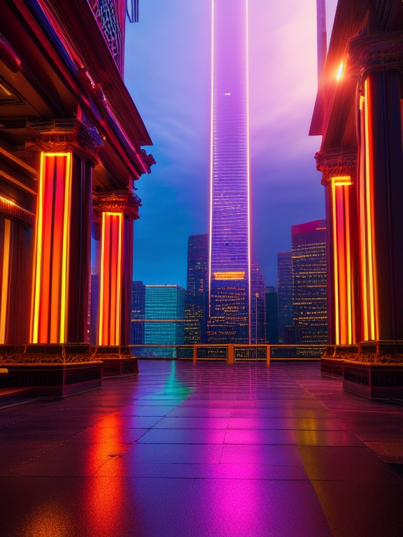 tall skyscraper with holographic neon red eye, cyan and red neon lights, cityscape, cyberpunk, sci fi, ominous, dark, restricted area, dystopian, old painting style, Oversaturated, gazebo, Colorful, highly detailed, High resolution, ray tracing reflections, dramatic lighting, 8k , Vibrant colors, detailed acrylic, intricate complexity,, intricate complexity, Soft natural volumetric cinematic perfect light, soft natural volumetric cinematic perfect light, Soft natural volumetric cinematic perfect light, Soft natural volumetric cinematic perfect light, Soft natural volumetric cinematic perfect light, Soft natural volumetric cinematic perfect light, Oil painting, (masterpiece:1.1), dreamlikeart, absurdres, Photorealistic, by Anders Zorn, bright and colourful, flat colours, painterly style, Mythology, Atmospheric, corona render, detailed