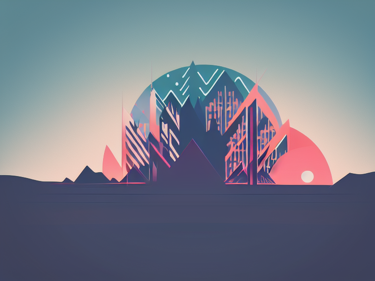 Becoming and perishing, with silhouette of full moon, sharp edges, at sunset, with heavy fog in air, vector style, horizon silhouette Landscape wallpaper by Alena Aenami, firewatch game style, vector style background