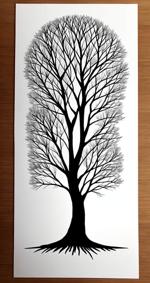 on a white background, draw a leafless tree silhouette, the tree should have no leaves.
