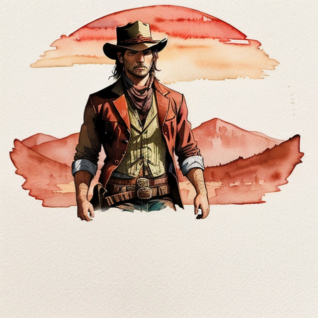red dead redemption 2 manzara çiz, A simple, minimalistic art with mild colors, using Boho style, aesthetic, watercolor