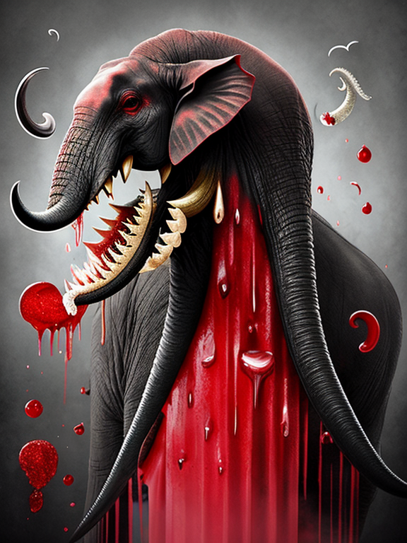 Vampire half elephant half octopus with many teeth dripping blood