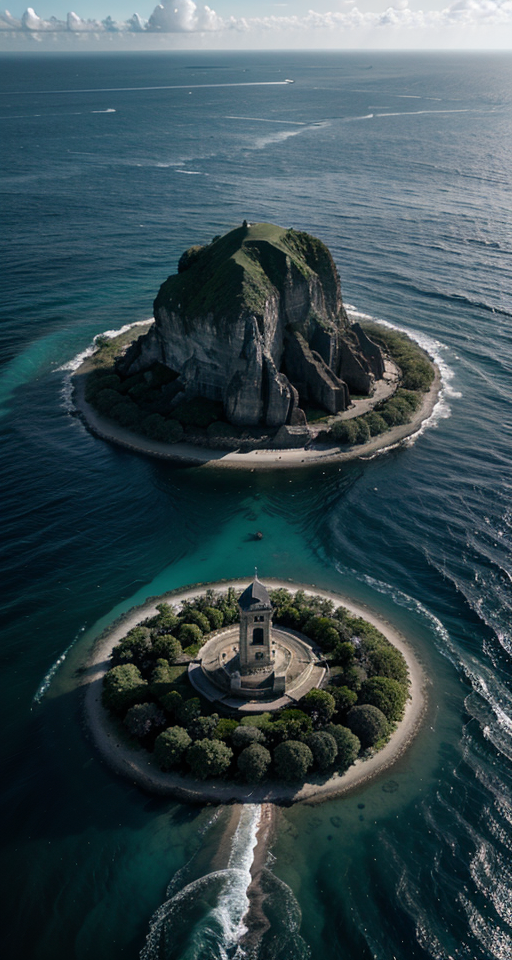 a big creepy island in the middle of the ocean with the words 