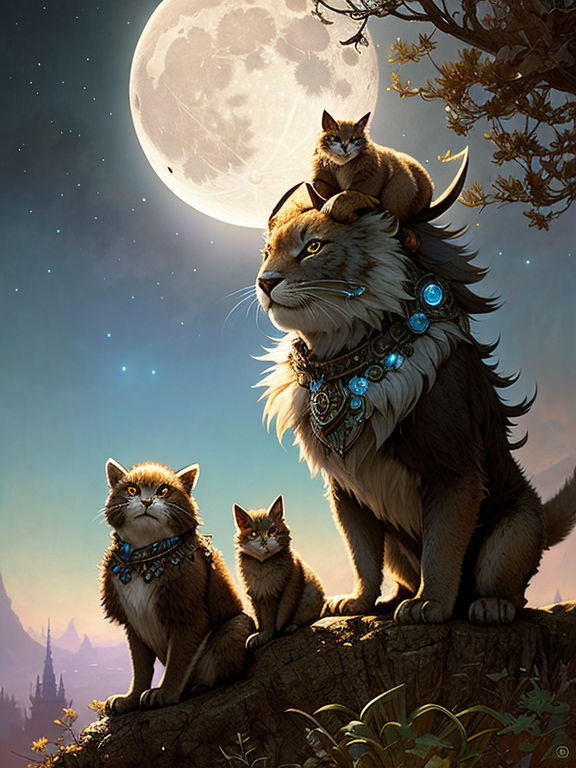 cute fantasy critters looking at the moon, ultra realistic, concept art, intricate details, highly detailed by greg rutkowski, gaston bussiere, craig mullins, simon bisley