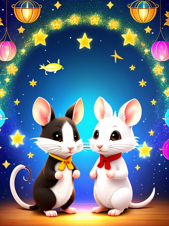 3dwith the theme of a combination of eastern and western astrology rat and pisces, cute picture bright, determined characters and mischievous glint.  