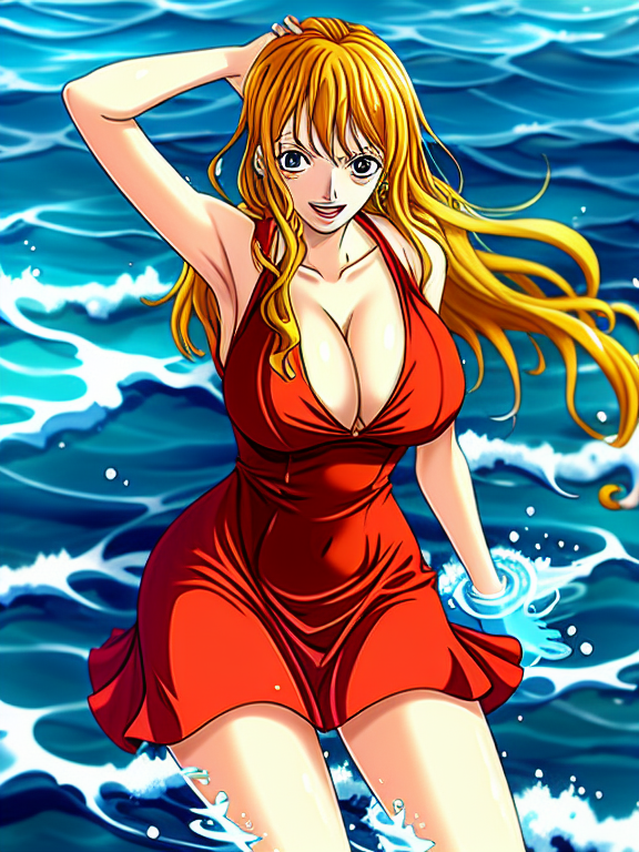 nami one piece in red dress with big chest