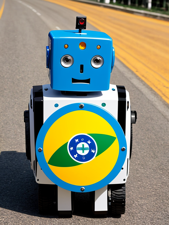 Create a robot carrying a Brazilian flag 