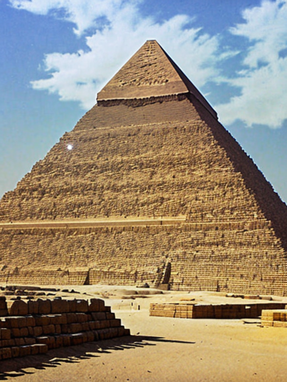 a sketch of a reconstruction of the Pyramid of Giza, 
