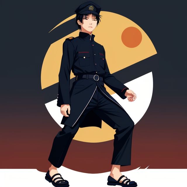 Japanese male student wearing basic full black navy Gakuran uniform cap, showing full body length, planar vector, character design, japan style artwork, on a shamanic vision quest, with beautiful nocturnal sun and lush Amazon jungle in the background, subtle geometric patterns, clean white background, professional vector, full shot, 8K resolution, deep impression illustration, sticker type, vibrant color, colorful background, a painting illustration , 2D