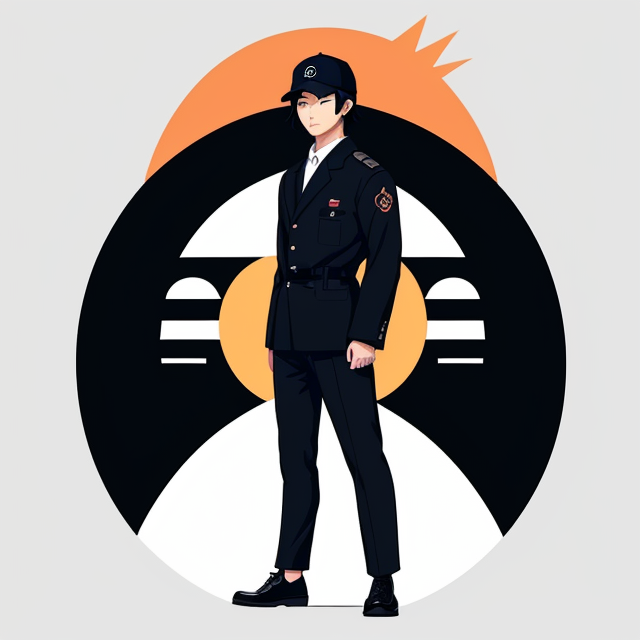 Japanese male student wearing basic full black navy Gakuran uniform cap and black shoes, showing full body length, with plan white background, planar vector, character design, japan style artwork, on a shamanic vision quest, with beautiful nocturnal sun and lush Amazon jungle in the background, subtle geometric patterns, clean white background, professional vector, full shot, 8K resolution, deep impression illustration, sticker type, vibrant color, colorful background, a painting illustration , 2D