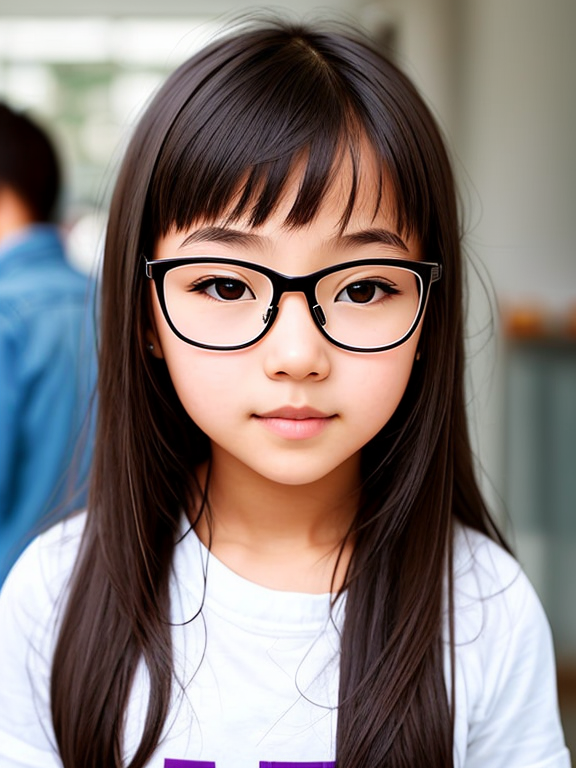 A girl wearing only glasses ,