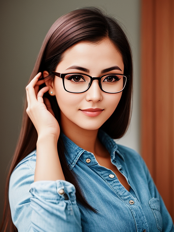 A   lady wearing only glasses ,