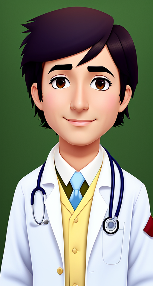 make a cartoon doctor with a curious face