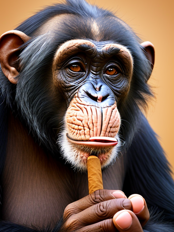 chimpanzee in smoking with cigar profile picture gold background