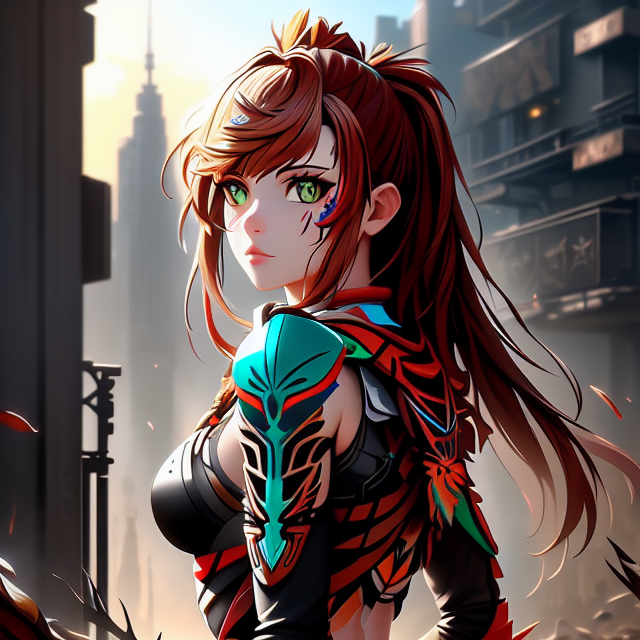 detailed symmetric beautiful hazel eyes, Anime girl, complex clothes, complex hair, complex character design, front and back, apocalyptic environment, splatter drippings, style of Horizon Zero Dawn, style of Brian Froud, Carne Griffiths, Wadim Kashin, John William Waterhouse, centre image, golden hour, 8k, soft lighting aesthetic, edge-to-edge print, volumetric lighting, TanvirTamim, cinematic, colorful background, concept art, dramatic lighting, high detail, highly detailed, hyper realistic, intricate, intricate sharp details, octane render, smooth, studio lighting, trending on artstation