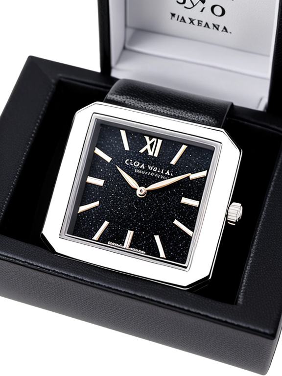 Square silver case black dial surrounded by white crystals with silver link metal strap women watch