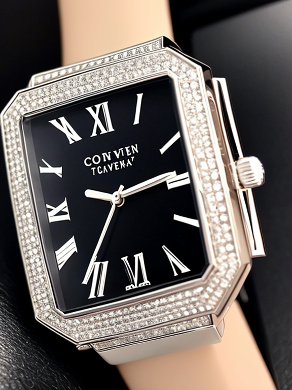 Square silver case black dial surrounded by white crystals with silver link metal strap women watch