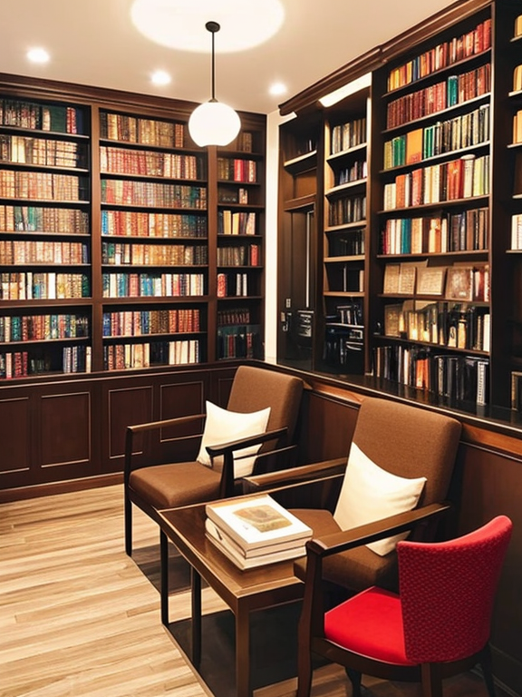 An aesthetic study place in a coffee shop with lots of books around and ambience environment 