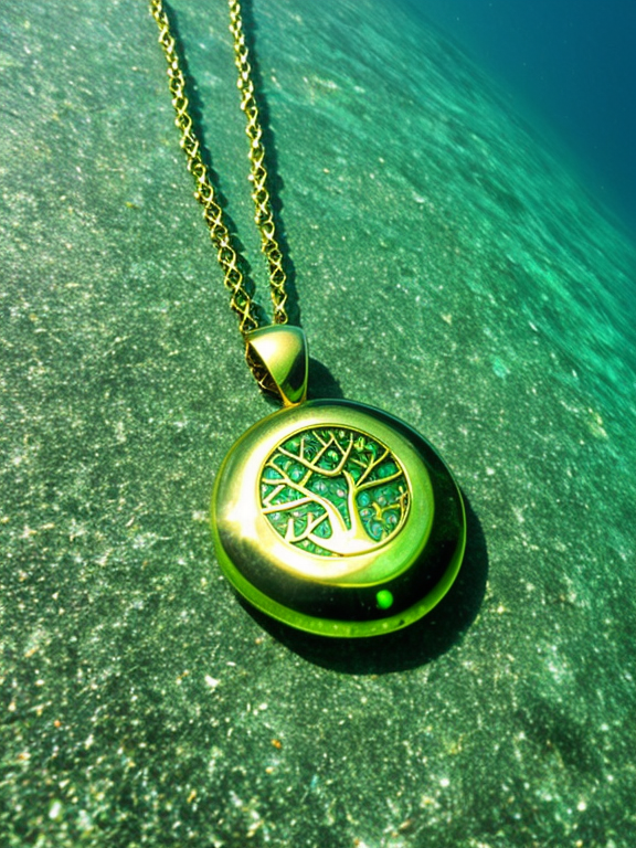 A beautiful green Amulet sinking to the bottom of the ocean