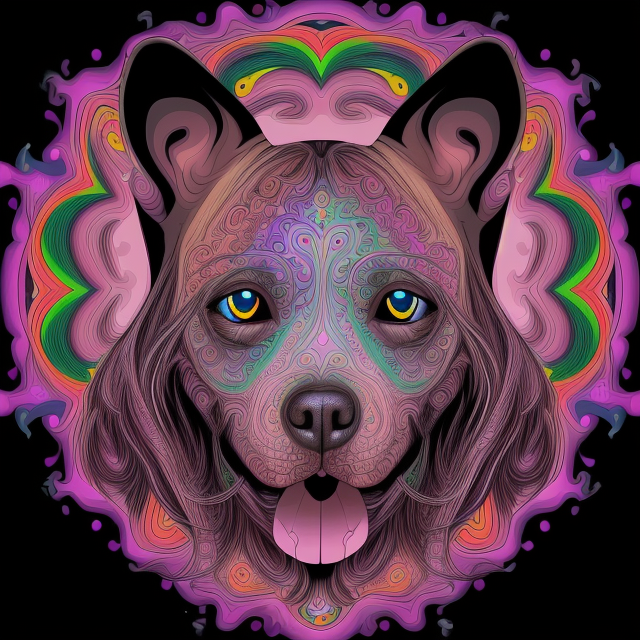 psycodelic hippy repeat pattern,  psychedelic pitbull with third eye in middle of forehead , psychedelic Surrealism, realistic psychedelic hallucinations, Pablo Amaringo psychedelic art, Surreal weird art, Trippy, psychedelics, happiness, love colorful tones, highly detailed clean,  vector image, Professional photography, smoke explosion, Simple background,  flat black background, shiny vector, back background