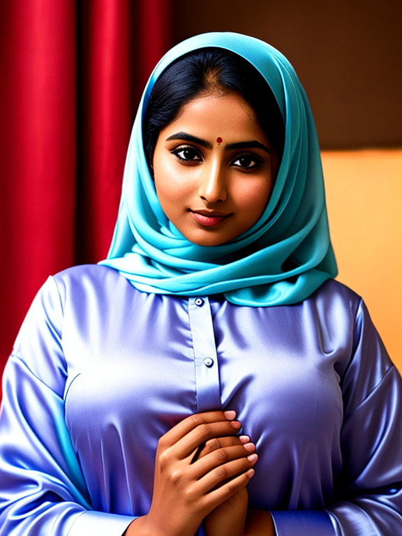 a muslim woman wearing a silk shirt a indian man hand on her boobs