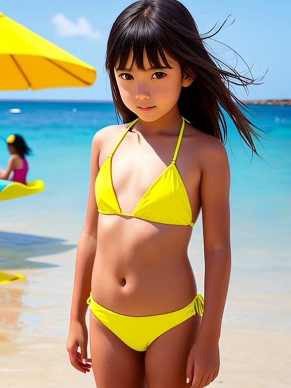 Girl bikini yellow kids in beach