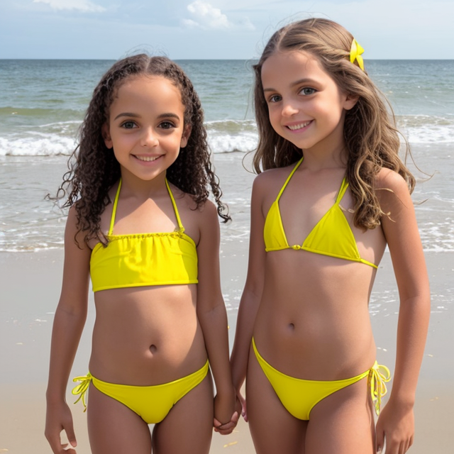 Girl bikini yellow kids in beach